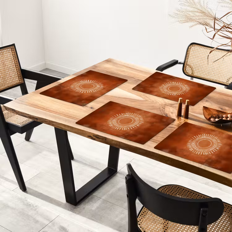 Placemat - 6 stuks - Abstract - Lijnen - Zonnestralen - Roodbruin — 5