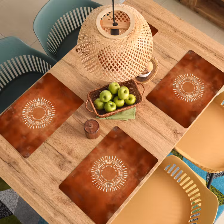 Placemat - 6 stuks - Abstract - Lijnen - Zonnestralen - Roodbruin — 6