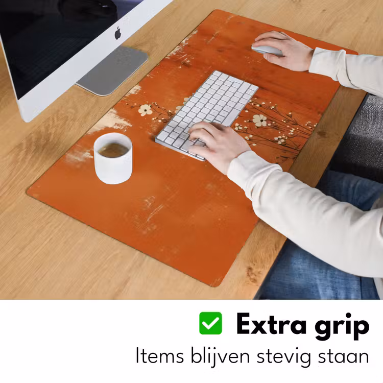 Bureau onderlegger - Bloemen - Wit - Subtiel - Roestkleur — 5