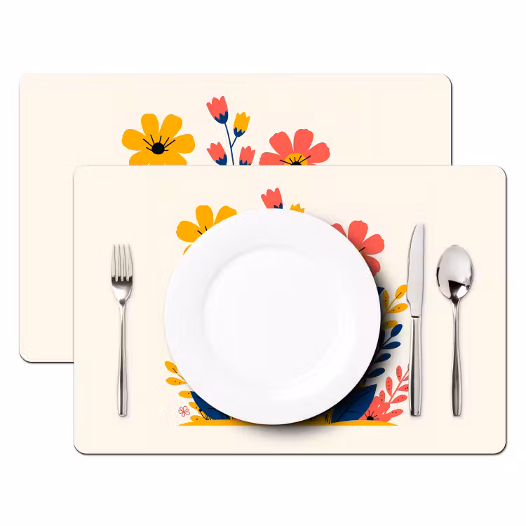 Placemat - 6 stuks - Illustratie - Bloemen - Bladeren - Roze — 2