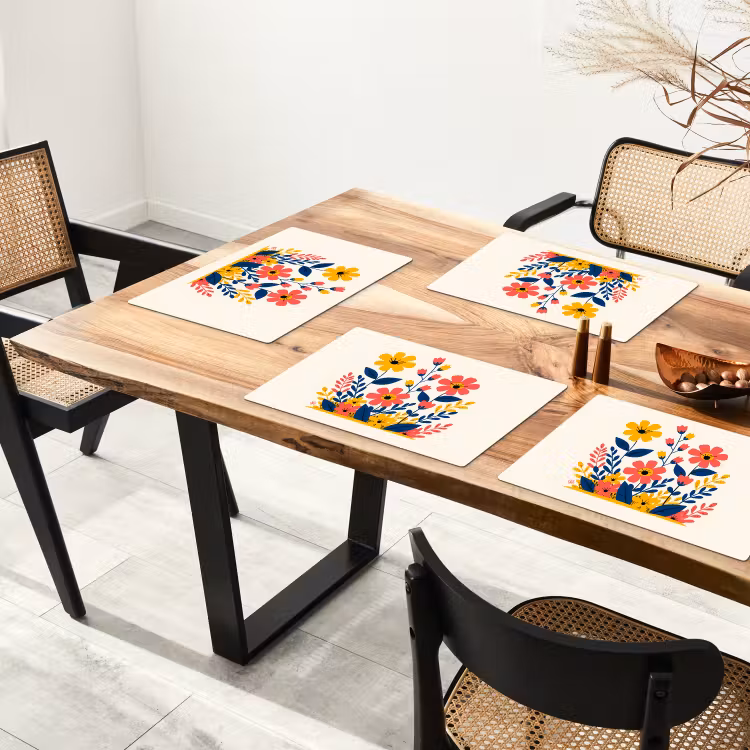 Placemat - 6 stuks - Illustratie - Bloemen - Bladeren - Roze — 5