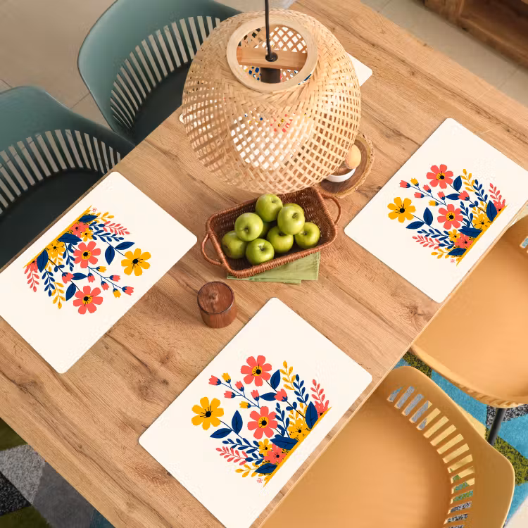 Placemat - 6 stuks - Illustratie - Bloemen - Bladeren - Roze — 6