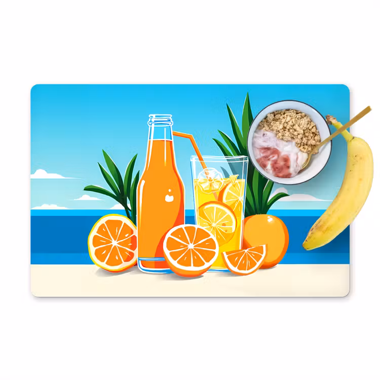 Placemat - 6 stuks - Sinaasappels - Ijsblokjes - Zee - Illustratie — 1