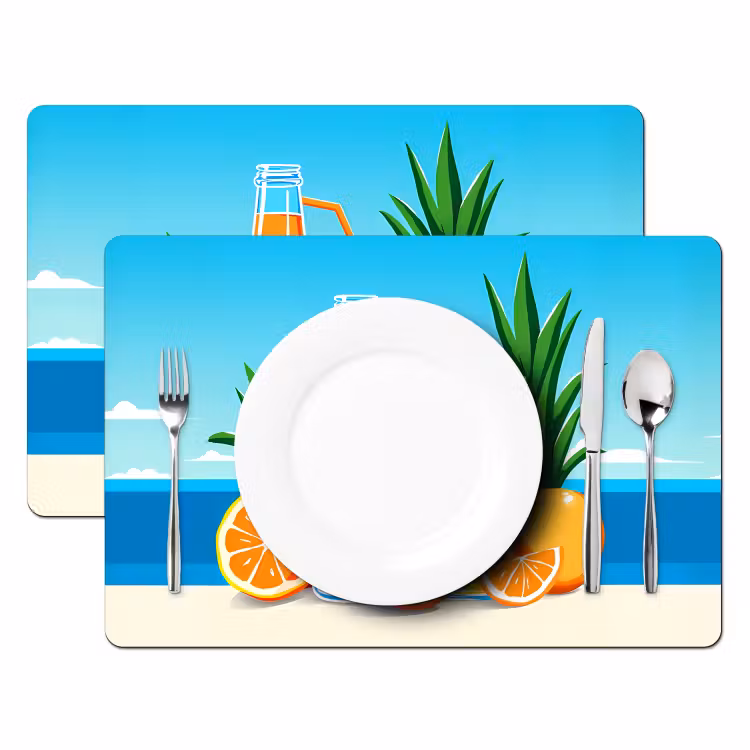 Placemat - 6 stuks - Sinaasappels - Ijsblokjes - Zee - Illustratie — 2