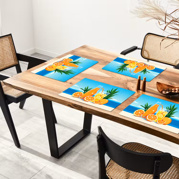 Placemat - 6 stuks - Sinaasappels - Ijsblokjes - Zee - Illustratie — 5