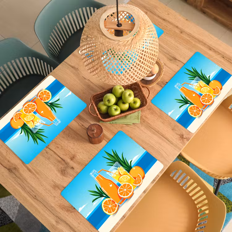 Placemat - 6 stuks - Sinaasappels - Ijsblokjes - Zee - Illustratie — 6