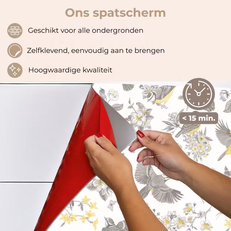 Spatscherm keuken - Birds - Flowers - Gray - Yellow — 3