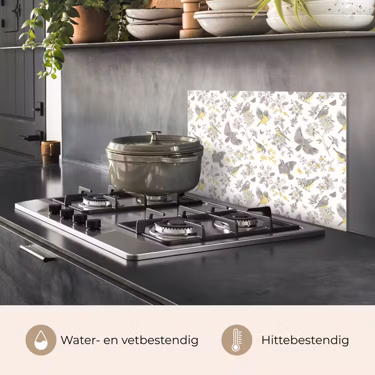 Spatscherm keuken - Birds - Flowers - Gray - Yellow — 6