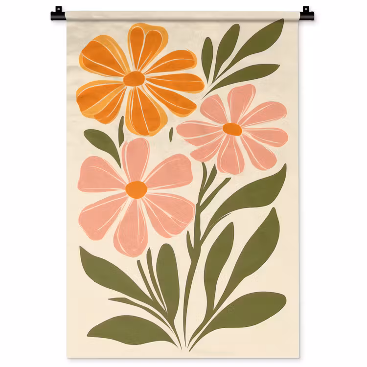 Wandkleed - Minimalistisch - Bloemen - Bladeren - Roze — 1