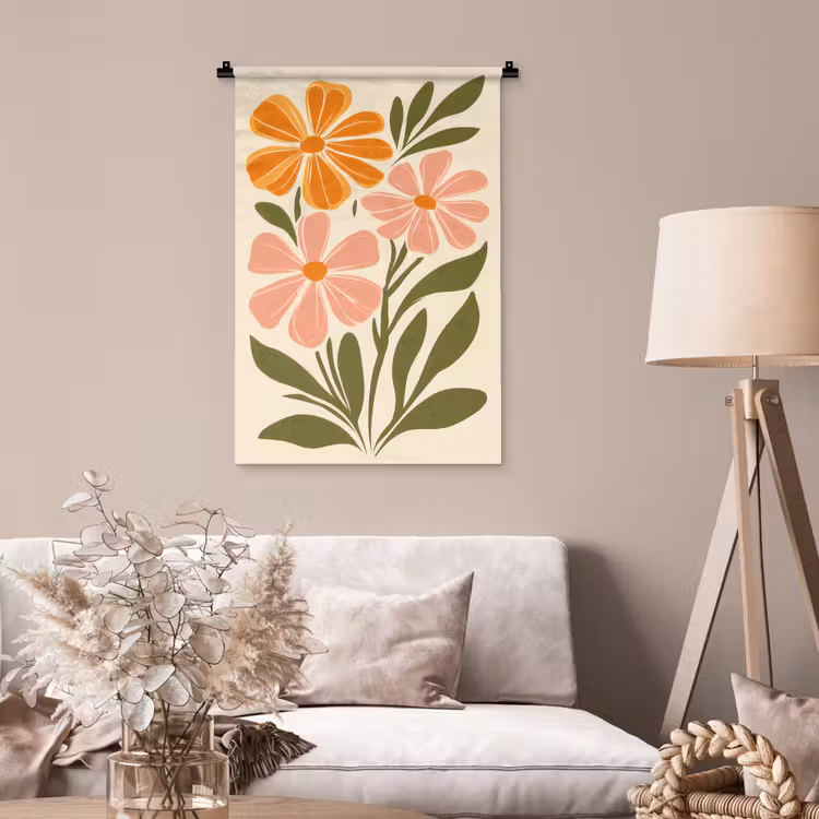 Wandkleed - Minimalistisch - Bloemen - Bladeren - Roze — 2