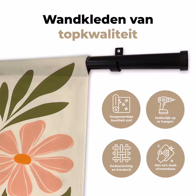 Wandkleed - Minimalistisch - Bloemen - Bladeren - Roze — 3