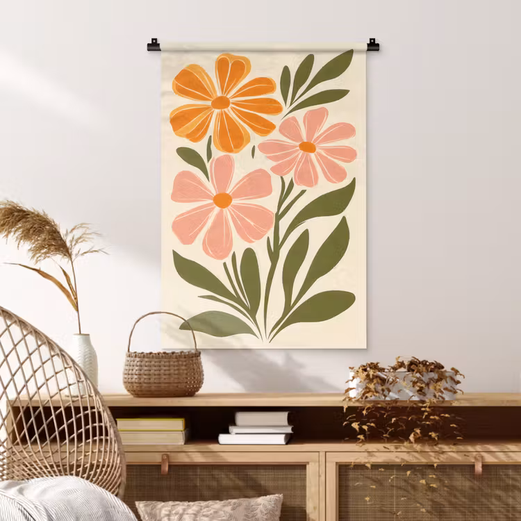 Wandkleed - Minimalistisch - Bloemen - Bladeren - Roze — 4