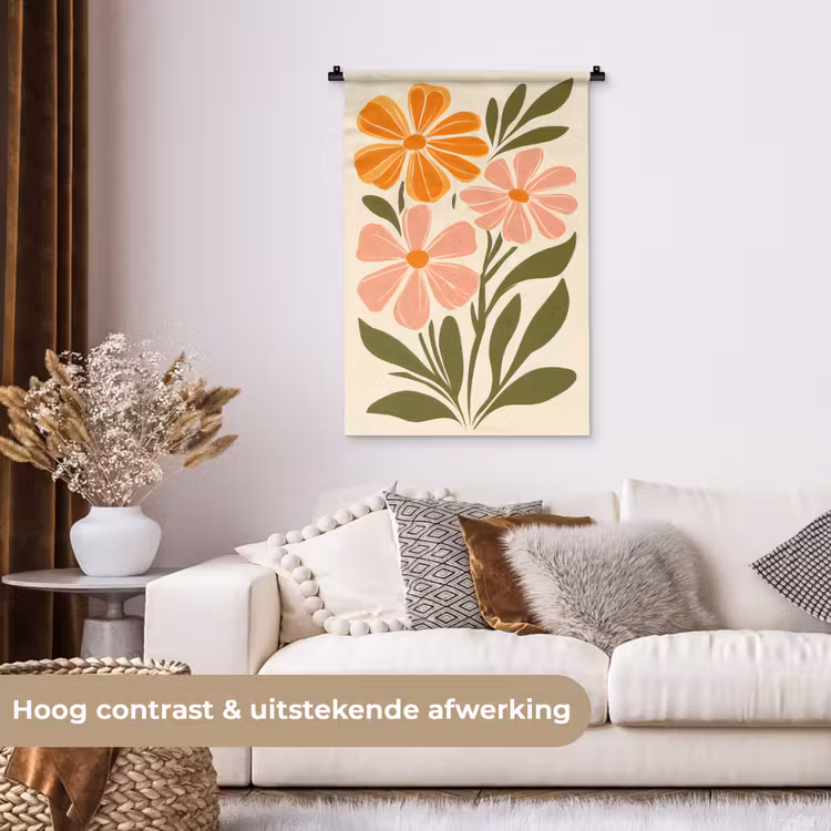 Wandkleed - Minimalistisch - Bloemen - Bladeren - Roze — 5