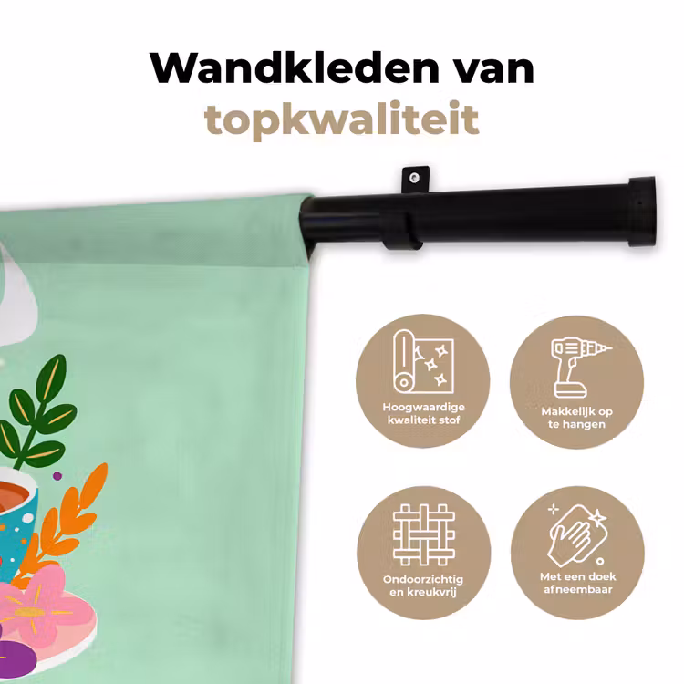 Wandkleed - Thee - Illustratie - Kopjes - Bloemen — 3