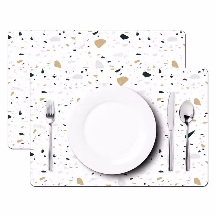 Placemat - 6 stuks - Terrazzo - Patroon - Wit - Neutraal — 2