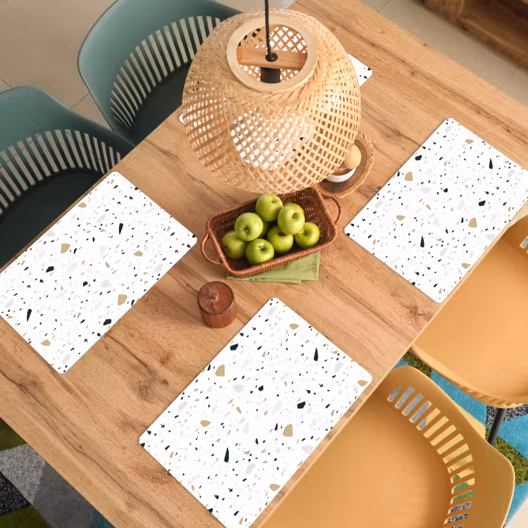 Placemat - 6 stuks - Terrazzo - Patroon - Wit - Neutraal — 6