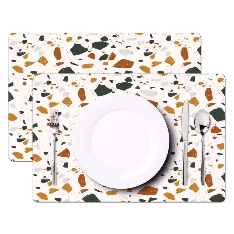 Placemat - 6 stuks - Terrazzo - Patroon - Wit - Terra — 2