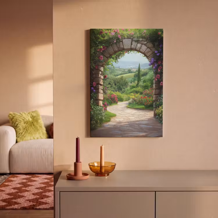 Canvas schilderij - Doorkijk - Landschap - Bloemen - Pad - Uitzicht — 2
