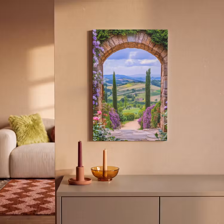 Canvas schilderij - Doorkijk - Toscane - Landschap - Poort — 2