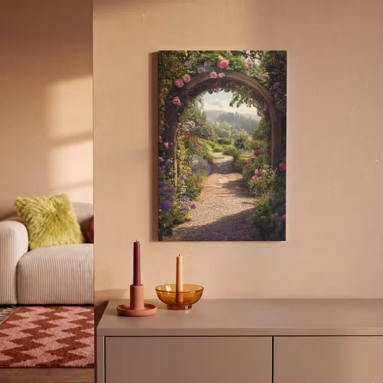 Canvas schilderij - Doorkijk - Landschap - Bloemen - Rozenboog - Natuur — 2