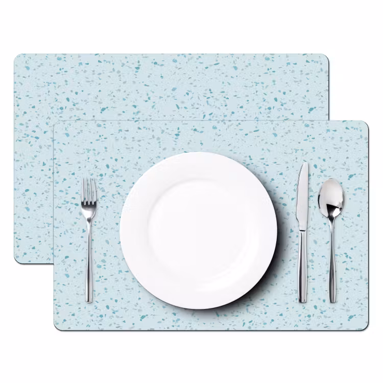 Placemat - 6 stuks - Terrazzo - Patroon - Kleurrijk - Baby Blauw — 2