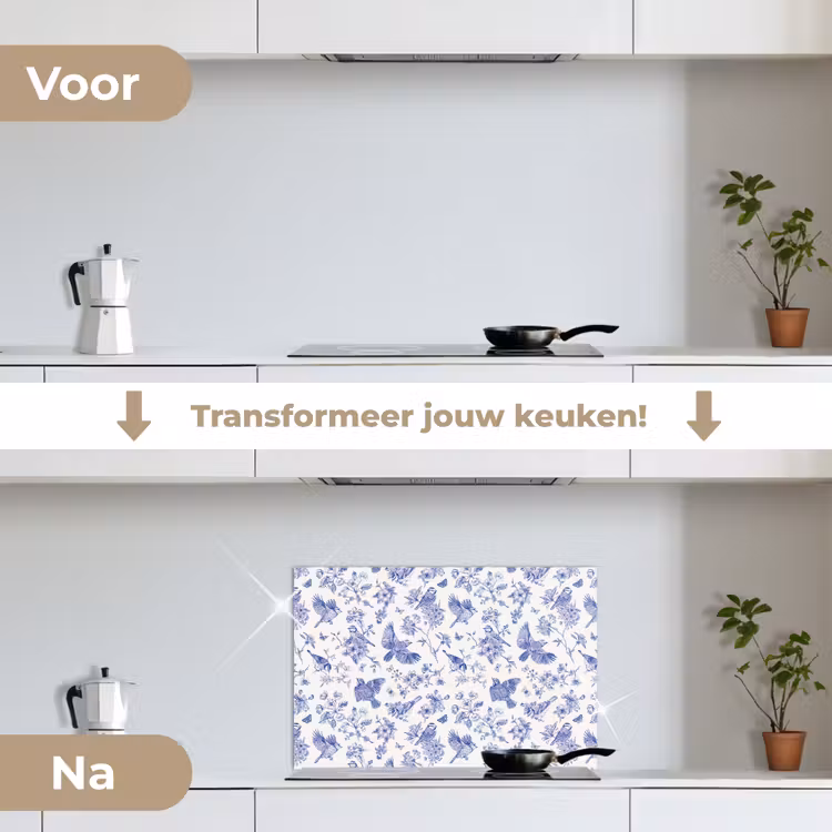 Spatscherm keuken - Birds - Flowers - Blue — 2