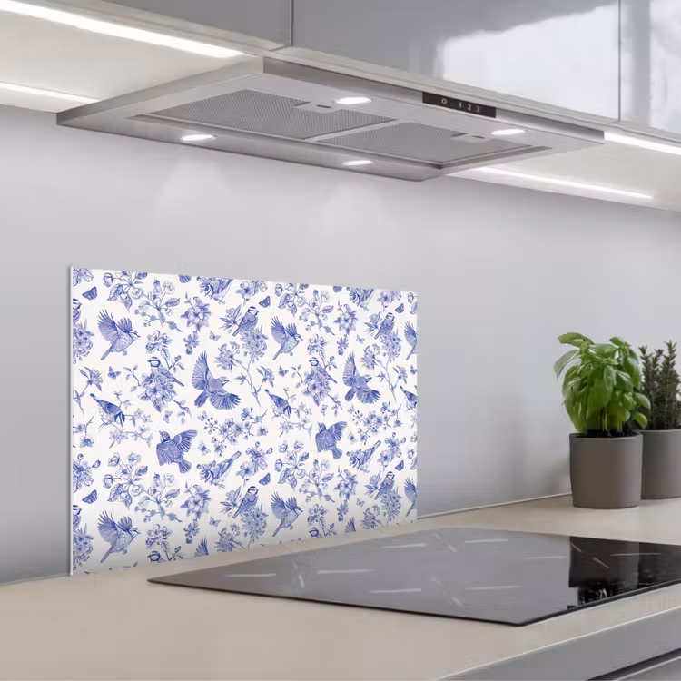 Spatscherm keuken - Birds - Flowers - Blue — 4