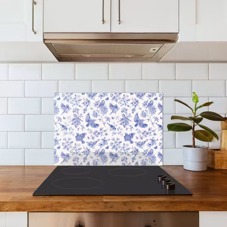 Spatscherm keuken - Birds - Flowers - Blue — 5