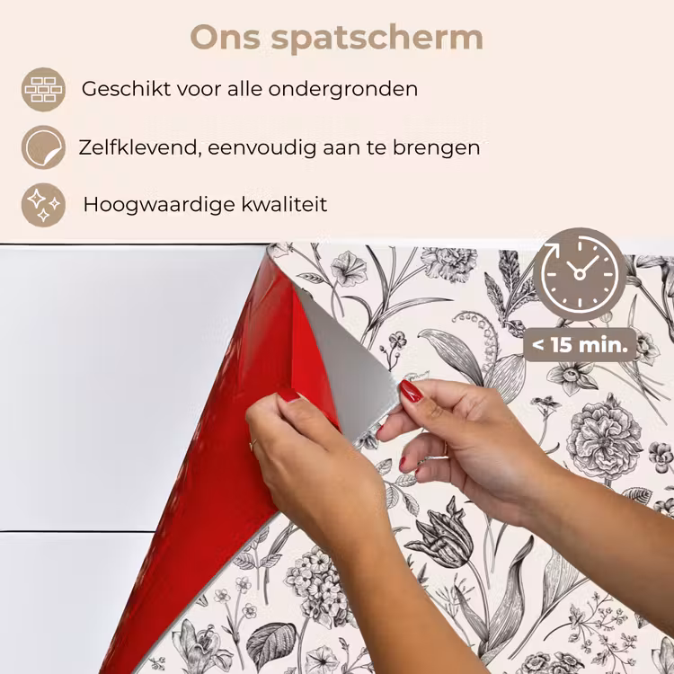 Spatscherm keuken - Classic - Black - White - Floral — 3