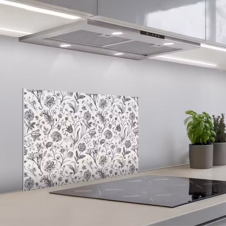 Spatscherm keuken - Classic - Black - White - Floral — 4
