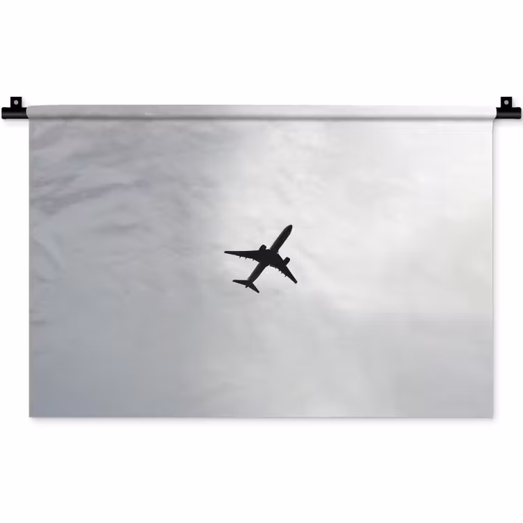 Wandkleed - Minimalistisch - Silhouet - Zwart - Vliegtuig — 1