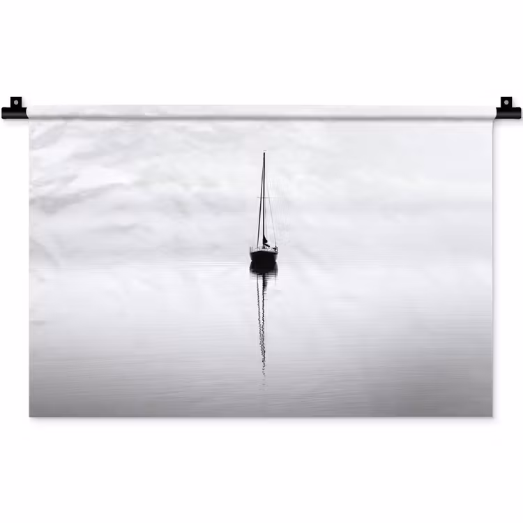 Wandkleed - Zeilboot - Zwart - Water - Silhouet — 1