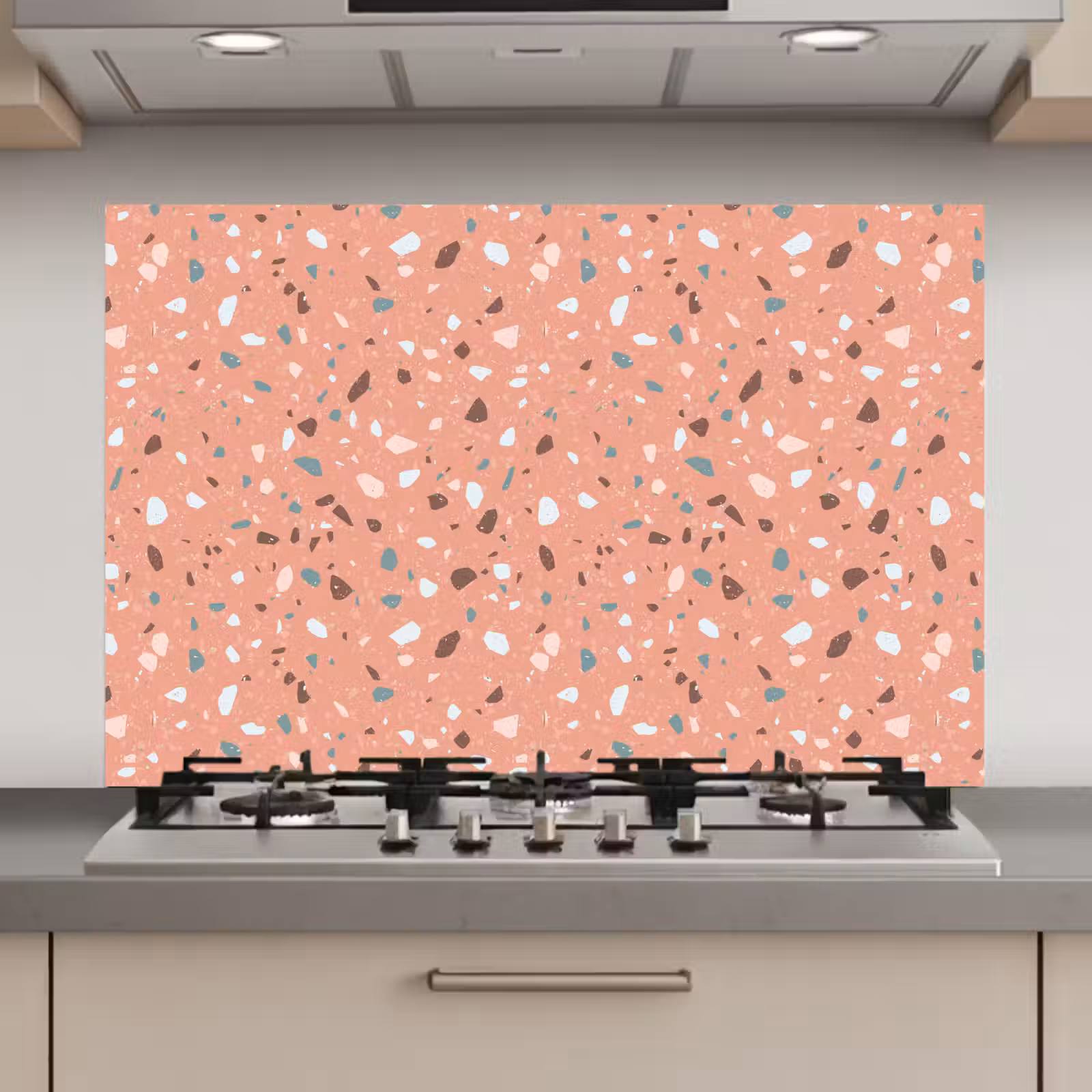 Spatscherm keuken - Terrazzo - Patroon - Kleurrijk - Roze - Blauw — 1