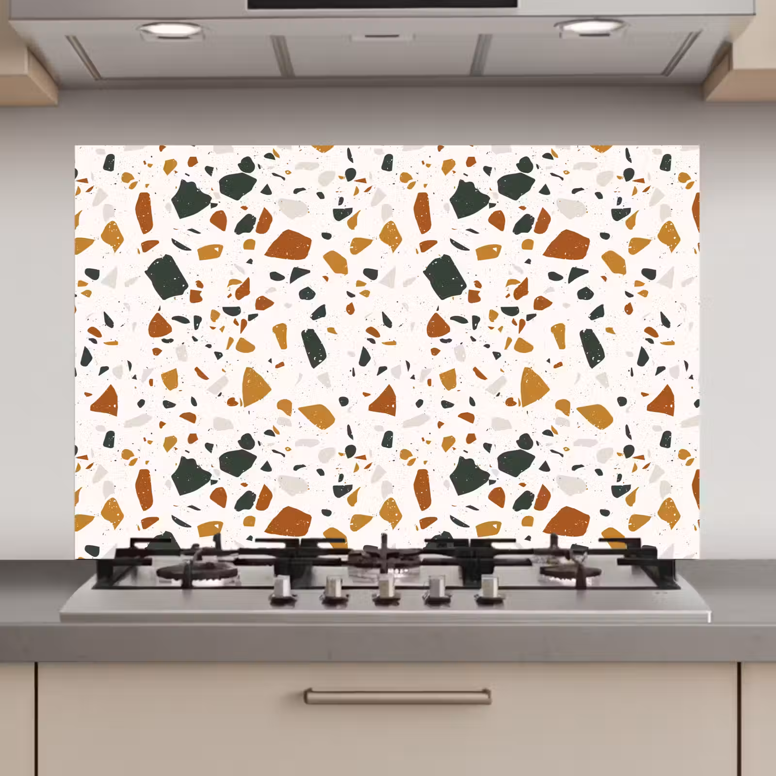 Spatscherm keuken - Terrazzo - Patroon - Wit - Terra — 1