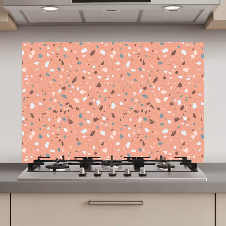Spatscherm keuken - Terrazzo - Patroon - Kleurrijk - Roze - Blauw — 1