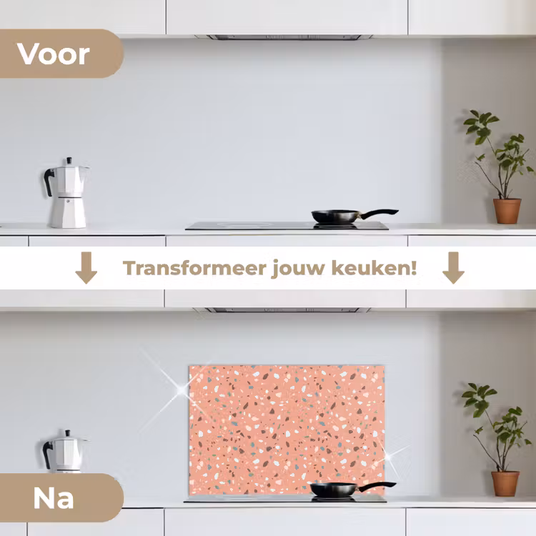 Spatscherm keuken - Terrazzo - Patroon - Kleurrijk - Roze - Blauw — 3