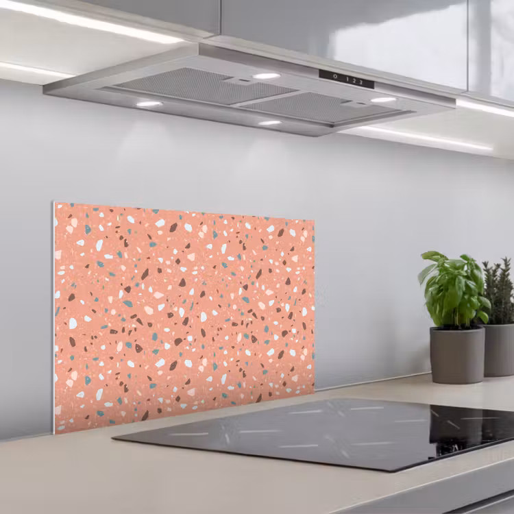 Spatscherm keuken - Terrazzo - Patroon - Kleurrijk - Roze - Blauw — 5
