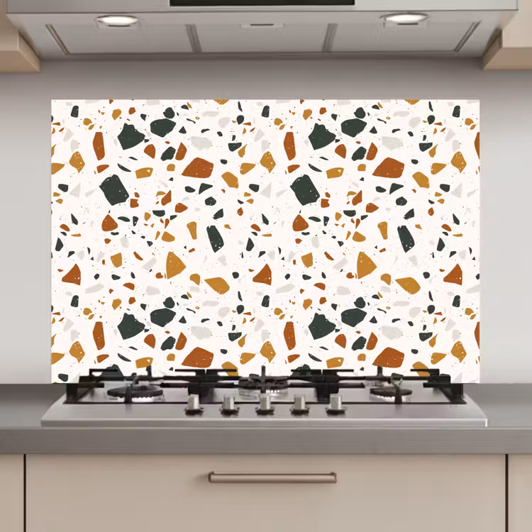 Spatscherm keuken - Terrazzo - Patroon - Wit - Terra — 1