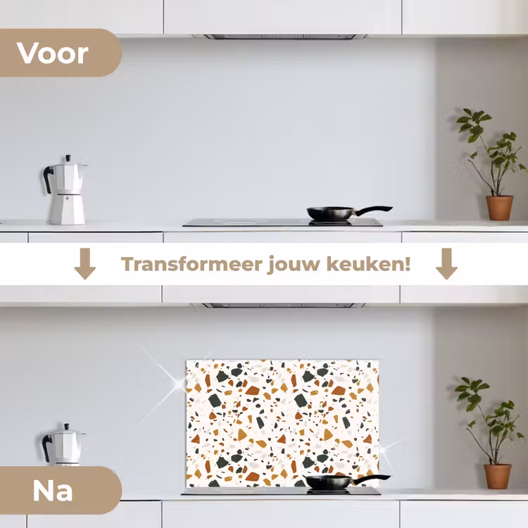 Spatscherm keuken - Terrazzo - Patroon - Wit - Terra — 3