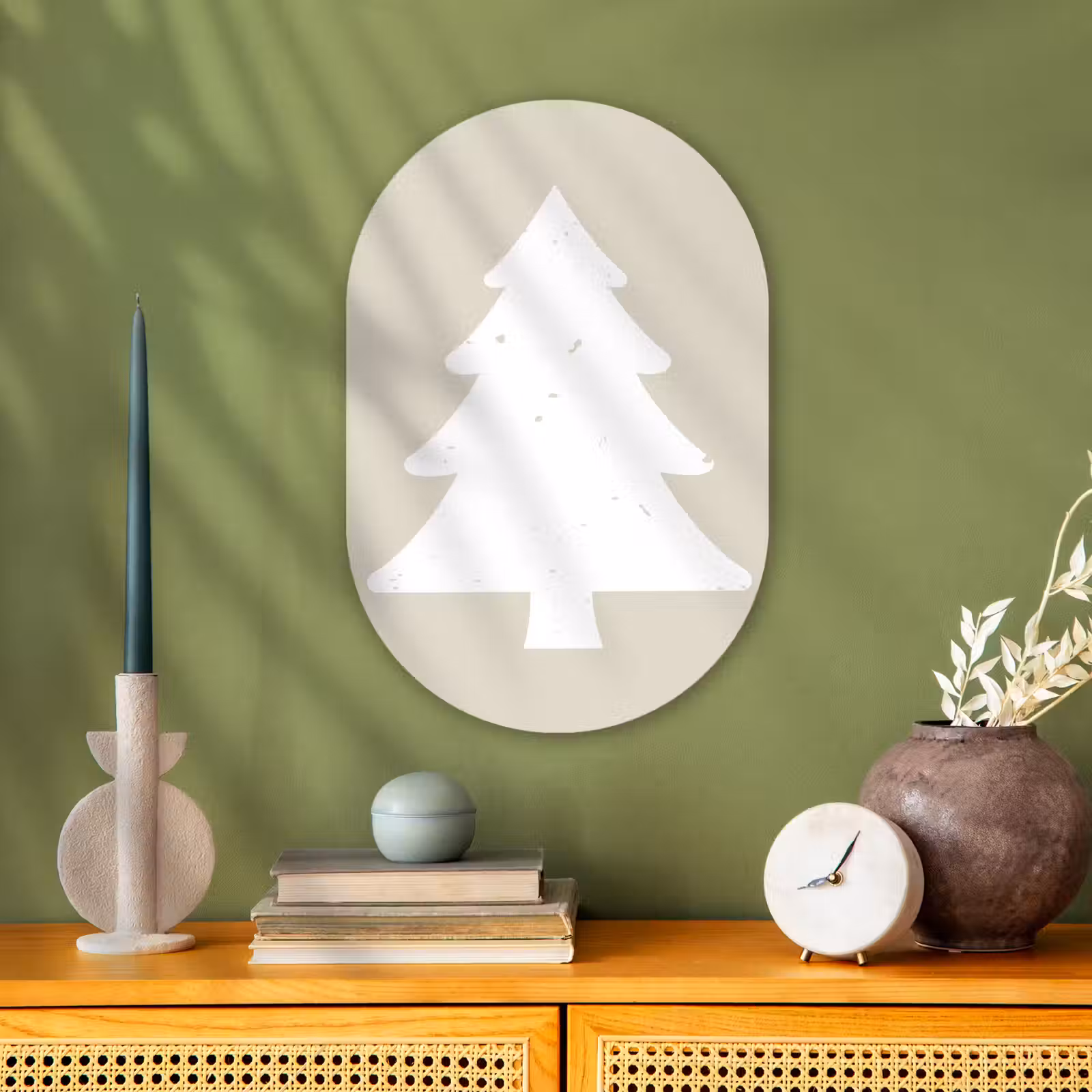 Muurovaal - Japandi - Kerstboom - Beige - Kerstversiering — 1