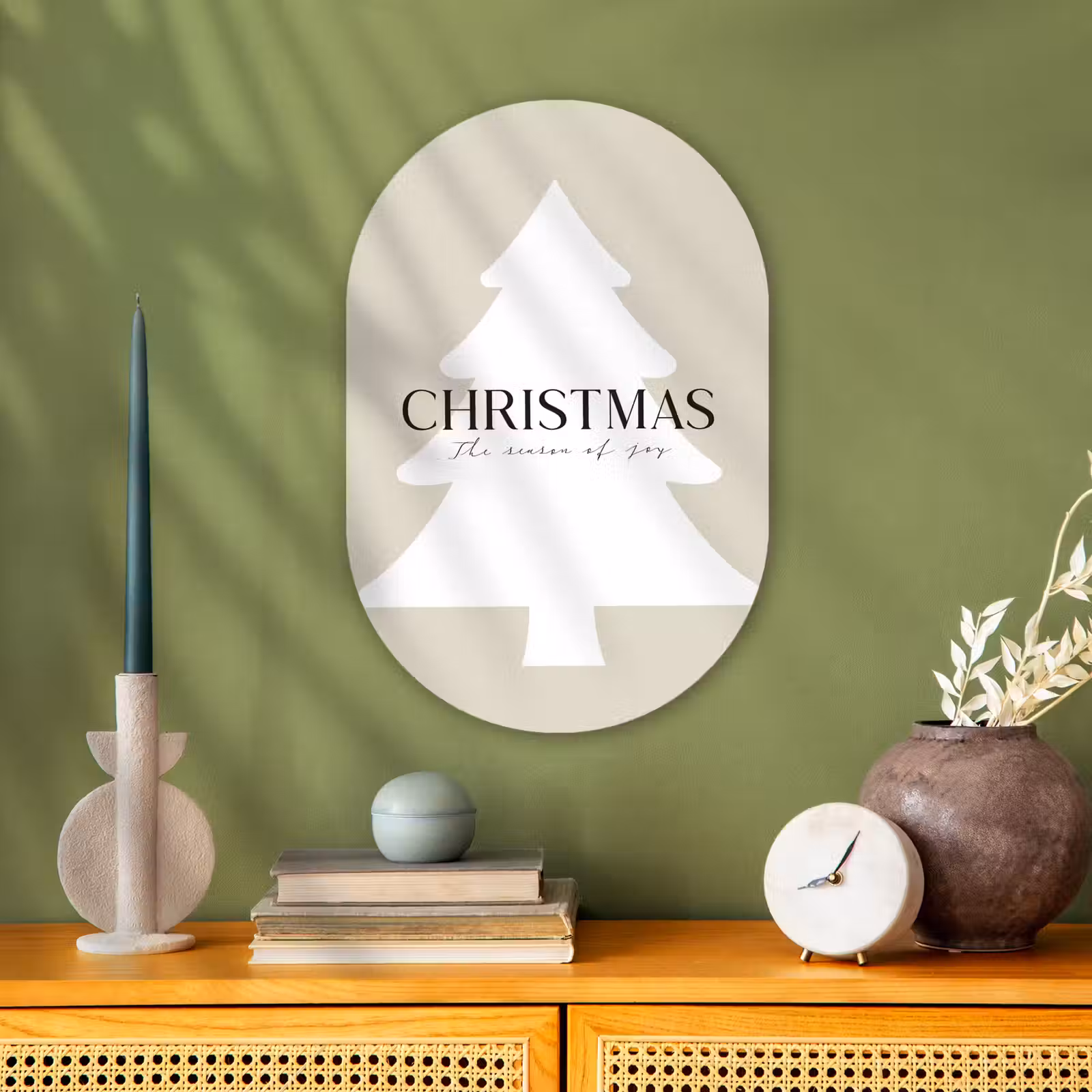 Muurovaal - Kerstboom - Japandi - Christmas - Beige — 1