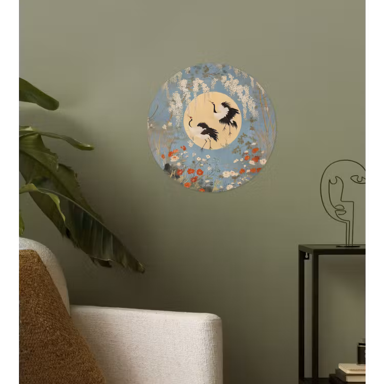 Behangcirkel - Kraanvogels - Maan - Bloemen - Blauw — 3