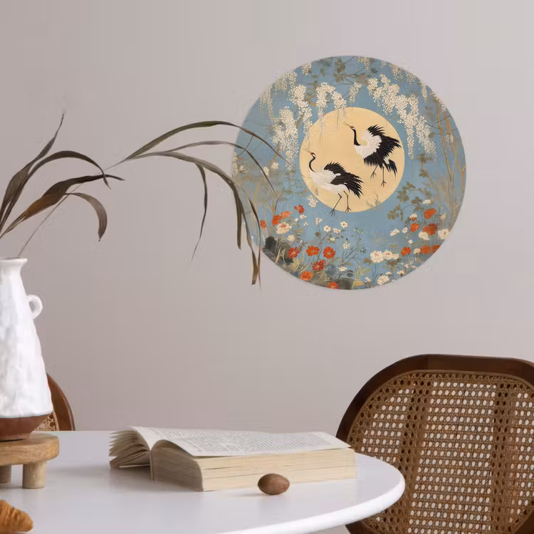 Behangcirkel - Kraanvogels - Maan - Bloemen - Blauw — 4