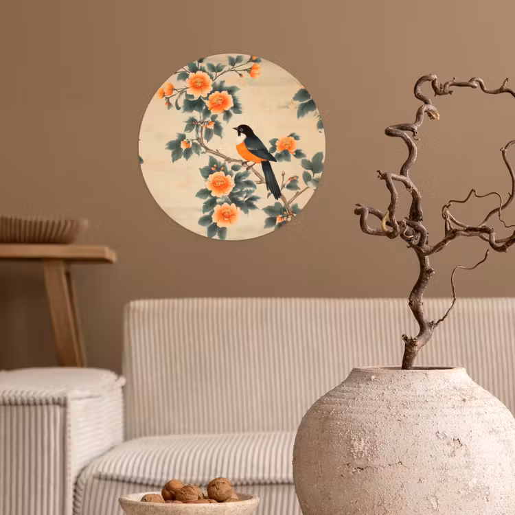 Behangcirkel - Vogel - Tak - Bloemen - Oranje — 2