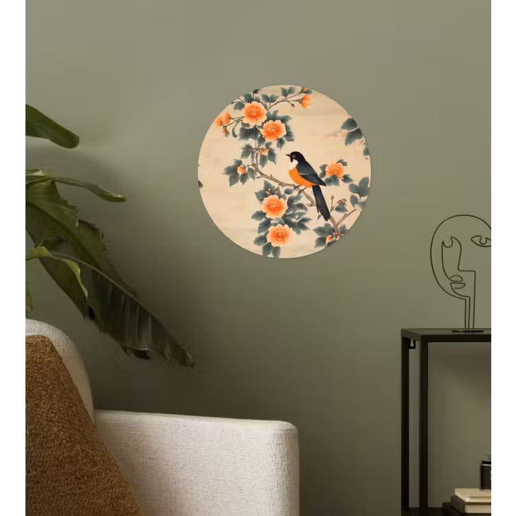 Behangcirkel - Vogel - Tak - Bloemen - Oranje — 3