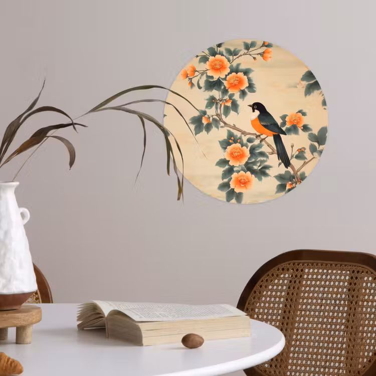 Behangcirkel - Vogel - Tak - Bloemen - Oranje — 4