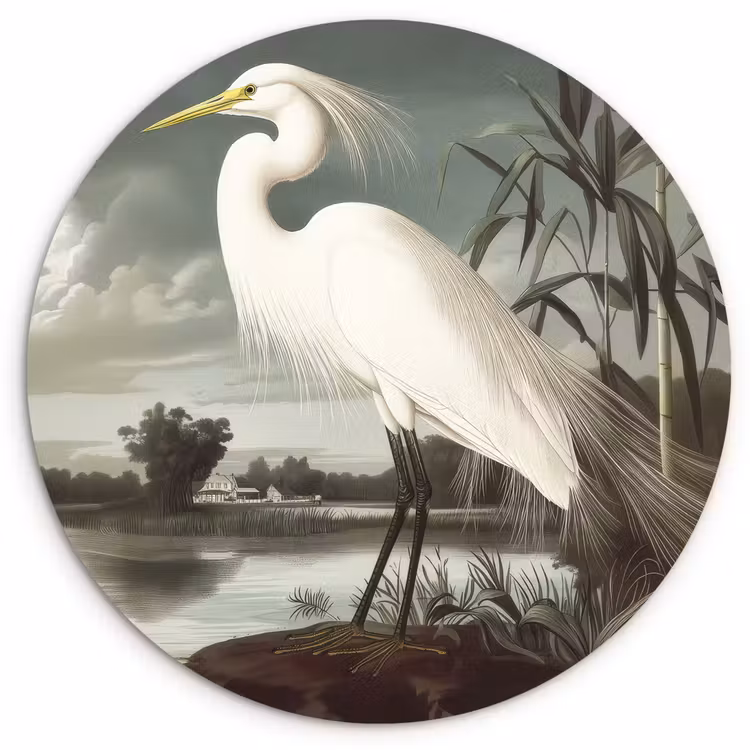 Muurcirkel - Reiger - Planten - Wolken - Wit — 1