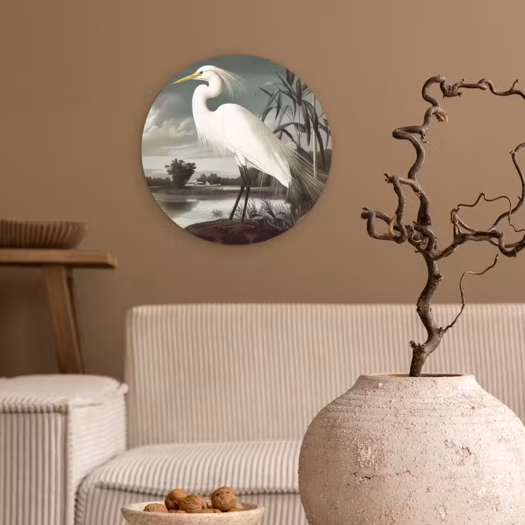 Muurcirkel - Reiger - Planten - Wolken - Wit — 2