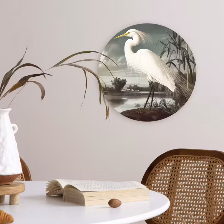 Muurcirkel - Reiger - Planten - Wolken - Wit — 4