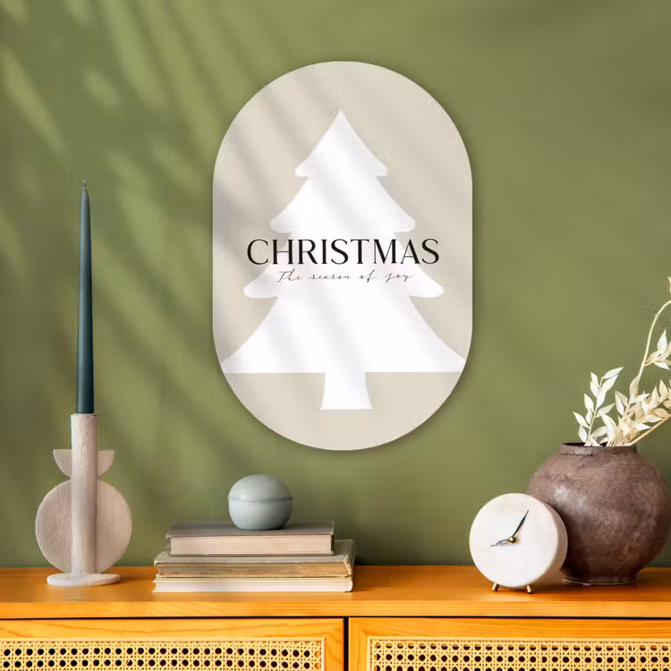 Muurovaal - Kerstboom - Japandi - Christmas - Beige — 1